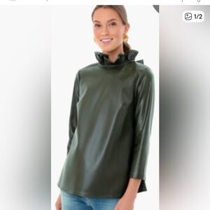 Tuckernuck Dark Green Faux Leather Blouse